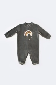 Salopeta Curcubeu cu maneca lunga si botosei din 80%bumbac organic si 20% poliester - Antracit, BabyCosy (Marime: 0-3 Luni) - Img 2