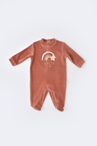Salopeta Curcubeu cu maneca lunga si botosei din 80%bumbac organic si 20% poliester - Caramiziu, BabyCosy (Marime: 3-6 Luni) - Img 2