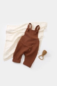 Salopeta de vara cu pantaloni lungi din muselina, BabyCosy, 100%bumbac, caramiziu (Marime: 9-12 luni) - Img 2