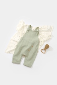 Salopeta de vara cu pantaloni lungi din muselina, BabyCosy, 100% bumbac organic, verde (Marime: 18-24 Luni) - Img 2