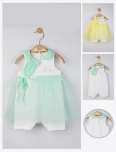 Salopeta de vara pentru bebelusi cu tulle, Tongs baby (Culoare: Galben, Marime: 3-6 Luni) - Img 2