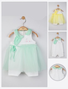 Salopeta de vara pentru bebelusi cu tulle, Tongs baby (Culoare: Verde, Marime: 6-9 luni) - Img 2
