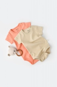 Set 2 body-uri bebe unisex -100% bumbac organic - Roz/Crem, BabyCosy (Marime: 9-12 luni)