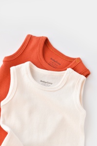Set 2 body-uri fara maneci bebe unisex -100% bumbac organic -Scortisoara/Ecru, BabyCosy (Marime: 12-18 Luni) - Img 3