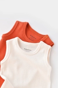Set 2 body-uri fara maneci bebe unisex -100% bumbac organic -Scortisoara/Ecru, BabyCosy (Marime: 12-18 Luni) - Img 3