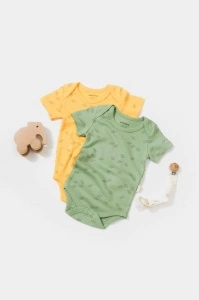Set 2 body-uri Printed, BabyCosy, 50% modal+50% bumbac, Lamaie/Verde (Marime: 0-3 Luni) - Img 2