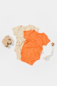 Set 2 body-uri Printed, BabyCosy, 50% modal+50% bumbac, Stone/Apricot (Marime: 3-6 Luni) - Img 2