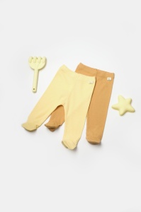 Set 2 pantaloni cu botosei Bamboo, galben, BabyCosy, 50%bumbac+50% bambus (Marime: 3-6 Luni)