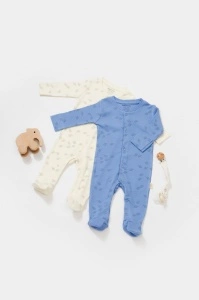 Set 2 salopete lungi Printed, BabyCosy, 50% modal+50% bumbac, Ecru/Lavanda (Marime: 6-9 luni) - Img 2