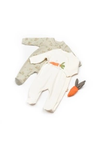 Set 2 salopete Rabbit, 100%bumbac organic, BabyCosy (Marime: 6-9 luni)