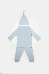 Set 3 piese:bluza, pantaloni si caciulita Bamboo, bleu, BabyCosy, 50% bumbac+50%bambus (Marime: 3-6 Luni) - Img 3