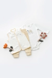 Set 3 piese Broscuta cu body, pantalonasi si vestuta din 80%bumbac organic si 20% poliester - Crem, BabyCosy (Marime: 6-9 luni) - Img 2