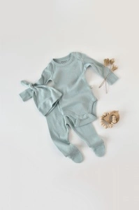 Set 4 piese: bluza, pantaloni, caciulita si manusi din bumbac organic si modal - Mint, BabyCosy (Marime: 6-9 luni) - Img 2