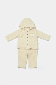 Set bluza cu gluga si pantaloni, Winter muselin, 100% bumbac - Stone, BabyCosy (Marime: 6-9 luni) - Img 2