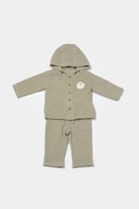 Set bluza cu gluga si pantaloni, Winter muselin, 100% bumbac - Verde, BabyCosy (Marime: 18-24 Luni) - Img 2