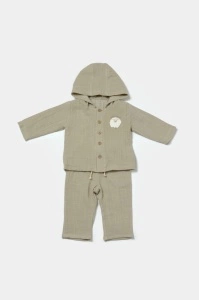 Set bluza cu gluga si pantaloni, Winter muselin, 100% bumbac - Verde, BabyCosy (Marime: 18-24 Luni) - Img 2