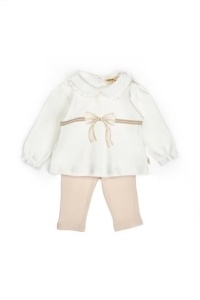 Set bluză cu volănaș și pantalonași, Bow, BabyCosy, 100%bumbac organic (Marime: 6-9 luni) - Img 3