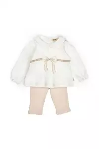 Set bluză cu volănaș și pantalonași, Bow, BabyCosy, 100%bumbac organic (Marime: 6-9 luni) - Img 3