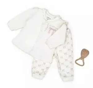 Set bluză și pantalon, Bow, BabyCosy, 100%bumbac organic, Powder (Marime: 9-12 luni) - Img 2
