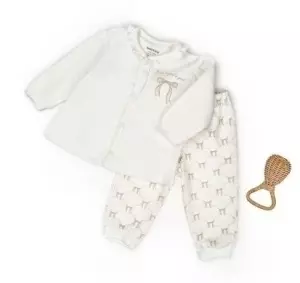 Set bluză și pantalon, Bow, BabyCosy, 100%bumbac organic, Stone (Marime: 12-18 Luni) - Img 2