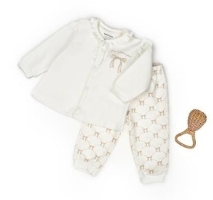 Set bluză și pantalon, Bow, BabyCosy, 100%bumbac organic, Stone (Marime: 6-9 luni) - Img 2