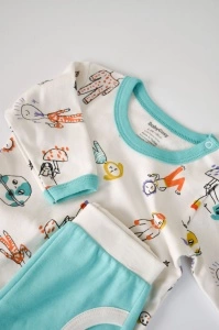 Set bluzita cu maneca lunga si pantaloni lungi, 100% bumbac organic, BabyCosy, Verde (Marime: 6-9 luni) - Img 2