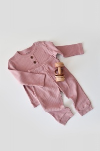Set bluzita cu maneca lunga si pantaloni lungi din bumbac organic si modal - Roz BabyCosy (Marime: 3-6 Luni)