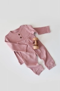 Set bluzita cu maneca lunga si pantaloni lungi din bumbac organic si modal - Roz BabyCosy (Marime: 3-6 Luni)