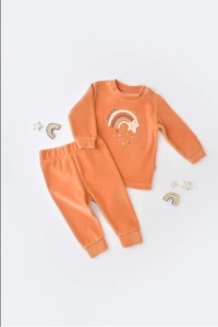 Set Curcubeu cu bluzita cu maneca lunga si pantaloni lungi din 80%bumbac organic si 20% poliester - Portocaliu, BabyCosy (Marime: 6-9 luni) - Img 1