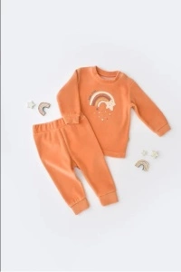 Set Curcubeu cu bluzita cu maneca lunga si pantaloni lungi din 80%bumbac organic si 20% poliester - Portocaliu, BabyCosy (Marime: 6-9 luni)