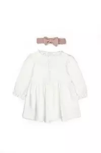Set rochita cu bentita, Bow, BabyCosy, 100%bumbac organic, Powder (Marime: 6-9 luni) - Img 3