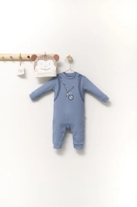 Set salopeta cu caciulita cu urechiuse pentru bebelusi Ursulet, Tongs baby (Culoare: Turcoaz, Marime: 6-9 luni) - Img 4