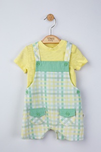Set salopeta cu tricou in carouri pentru bebelusi, Tongs baby (Culoare: Gri, Marime: 9-12 luni) - Img 2