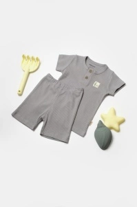 Set tricou cu pantaloni Bamboo, gri, BabyCosy, 50%bumbac+50% bambus (Marime: 6-9 luni)