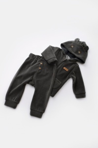 Set Ursulet cu bluzita cu fermoar si gluga si pantaloni lungi din 80%bumbac organic si 20% poliester - Antracit, BabyCosy (Marime: 9-12 luni) - Img 2