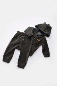 Set Ursulet cu bluzita cu fermoar si gluga si pantaloni lungi din 80%bumbac organic si 20% poliester - Antracit, BabyCosy (Marime: 9-12 luni) - Img 2