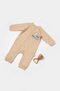 Salopeta cu fermoar, Two thread, BabyCosy, 100% bumbac organic, Stone (Marime: 9-12 luni) - Img 1