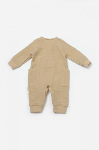 Salopeta cu nasturei, Winter muselin, 100% bumbac - Apricot, BabyCosy (Marime: 9-12 luni) - Img 3