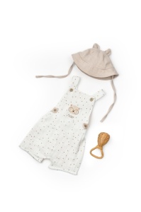 Salopeta cu palariuta TeddyBear, BabyCosy, 100% bumbac organic (Marime: 12-18 Luni)