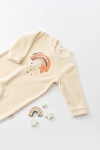 Salopeta Curcubeu cu maneca lunga si botosei din 80%bumbac organic si 20% poliester - Crem, BabyCosy (Marime: 6-9 luni) - Img 3