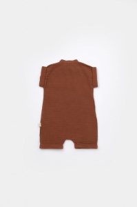 Salopeta de vara din muselina, BabyCosy, 100% bumbac organic, caramiziu (Marime: 9-12 luni) - Img 3
