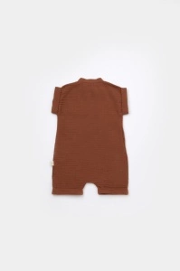 Salopeta de vara din muselina, BabyCosy, 100% bumbac organic, caramiziu (Marime: 9-12 luni) - Img 3