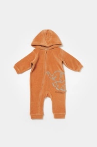 Salopeta Elefant cu maneca lunga si gluga din 80%bumbac organic si 20% poliester - Caramiziu, BabyCosy (Marime: 9-12 luni) - Img 2