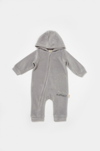 Salopeta Elefant cu maneca lunga si gluga din 80%bumbac organic si 20% poliester - Gri, BabyCosy (Marime: 18-24 Luni) - Img 2
