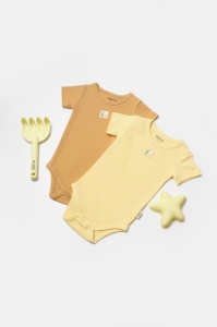 Set 2 body Bamboo, galben, BabyCosy, 50% bumbac+50%bambus (Marime: 3-6 Luni)