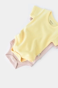 Set 2 body-uri bebe unisex -100% bumbac organic - Galben/Roz, BabyCosy (Marime: 6-9 luni) - Img 3