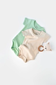 Set 2 body-uri bebe unisex -100% bumbac organic - Mint/Stone, BabyCosy (Marime: 6-9 luni) - Img 2