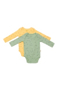 Set 2 body-uri cu maneca lunga Printed, BabyCosy, 50% modal+50% bumbac, Lamaie/Verde (Marime: 9-12 luni) - Img 1