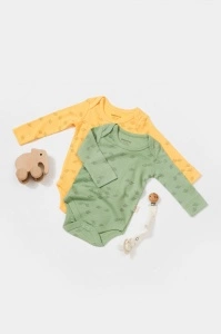 Set 2 body-uri cu maneca lunga Printed, BabyCosy, 50% modal+50% bumbac, Lamaie/Verde (Marime: 9-12 luni) - Img 3