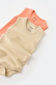 Set 2 body-uri fara maneci bebe unisex -100% bumbac organic - Roz/Crem, BabyCosy (Marime: 9-12 luni) - Img 2